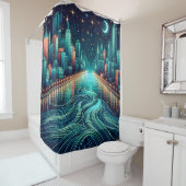 "Moderne Nightscape Mitte des Jahrhunderts" Duschvorhang (Beispiel)