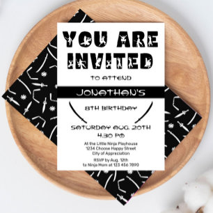Moderne Ninja Kid Warrior Silhouette Geburtstagspa Einladung