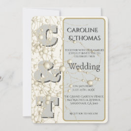 Moderne Nonkonformistin Pearl Gold Script Wedding Einladung