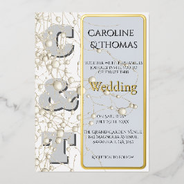 Moderne Nonkonformistin Pearl Gold Script Wedding Folieneinladung