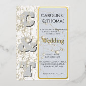 Moderne Nonkonformistin Pearl Gold Script Wedding Folieneinladung (Vorderseite)