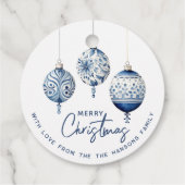 Moderne Nordic Style Blue Ornaments Frohe Weihnach Geschenkanhänger (Rückseite)