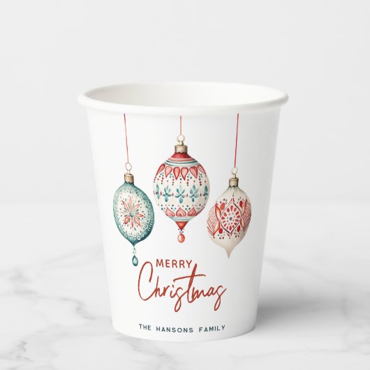 Moderne nordische Ornamente Frohe Weihnachten Pappbecher (Vorderseite)