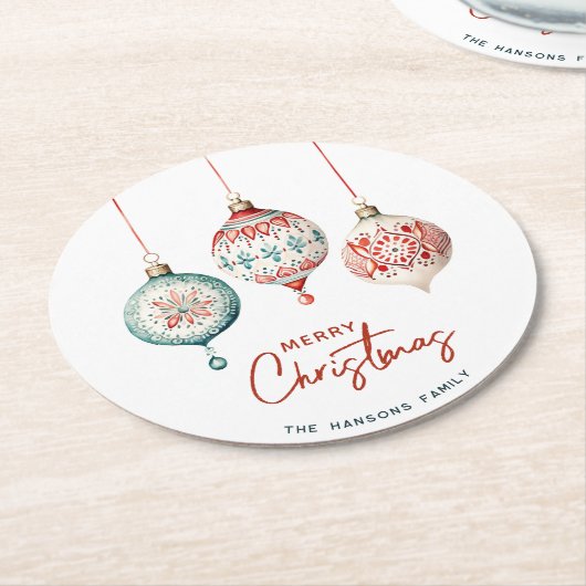 Moderne nordische Ornamente Frohe Weihnachten Runder Pappuntersetzer (Angewinkelt)