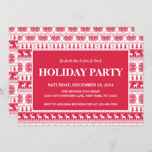 Moderne Nordische Rot-Weiß-Muster-Feier Einladung