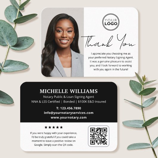 Moderne Notar Public Vielen Dank Foto QR Code Blac Visitenkarte