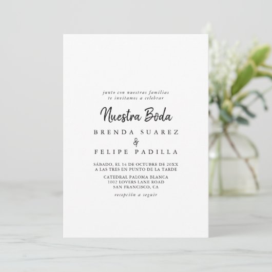 Moderne Nuestra Boda Wedding Einladung (Stehend Vorderseite)
