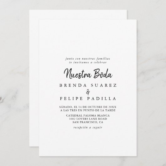Moderne Nuestra Boda Wedding Einladung (Vorne/Hinten)