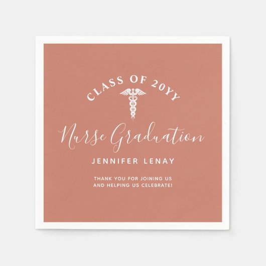 Moderne Nursing Grad Terracotta Personalisiert Serviette (Vorderseite)