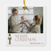 Moderne Nutcracker Frohe Weihnachten 2 Foto Famili Keramikornament (Vorderseite)