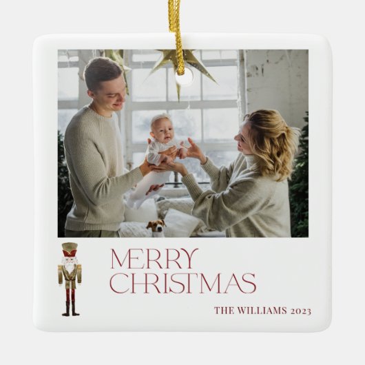 Moderne Nutcracker Frohe Weihnachten 2 Foto Famili Keramikornament (Vorderseite)