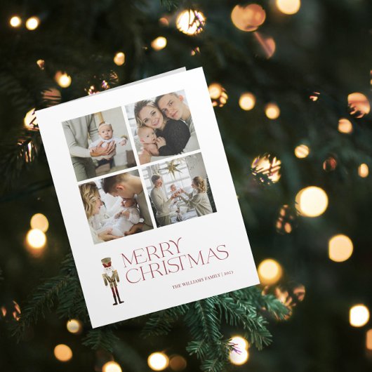 Moderne Nutcracker Frohe Weihnachten 4-Familie Fot Karte