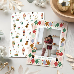 Moderne Nutcracker-Raute Diamond-Muster Foto Feiertagskarte