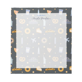Moderne NYC Icons Muster Dunkelgrau Name Notizblock