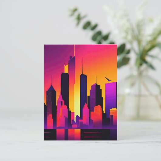 Moderne NYC Skyline Graphic Postkarte (Stehend Vorderseite)
