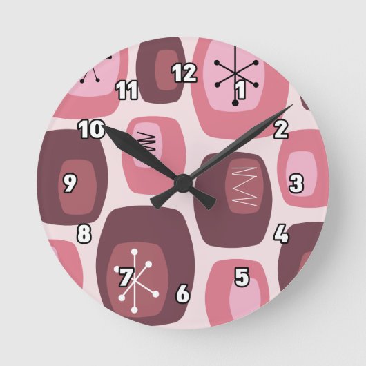 Moderne Oblongs aus dem Mittelalter rosa Runde Wanduhr (Vorderseite)