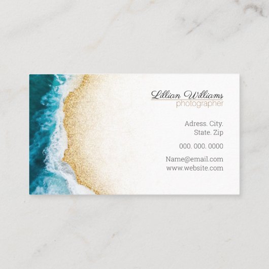 Moderne Ocean Aquamarin Waves Gold Glitzer Ombre K Visitenkarte (Rückseite)