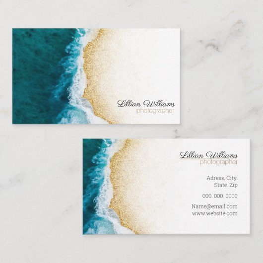 Moderne Ocean Aquamarin Waves Gold Glitzer Ombre K Visitenkarte (Vorne/Hinten)