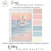 Moderne Ocean Sunset Watercolor auf Beach Wedding Einladung