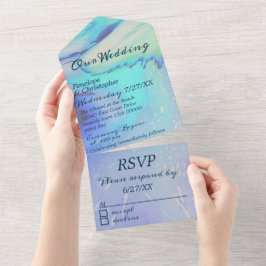 Moderne Ocean Water Blue Abstrakt Beach Hochzeit All In One Einladung