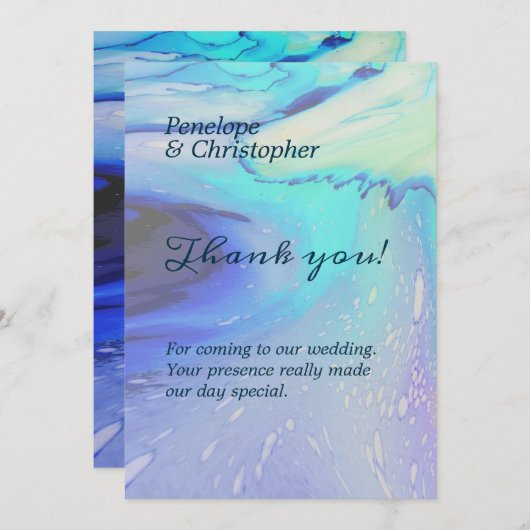 Moderne Ocean Water Blue Abstrakt Beach Hochzeit Dankeskarte (Vorne/Hinten)