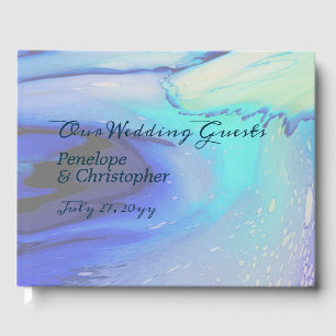 Moderne Ocean Water Blue Abstrakt Beach Hochzeit Gästebuch