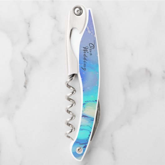 Moderne Ocean Water Blue Abstrakt Beach Hochzeit Kellnermesser (Vorderseite)