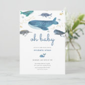 Moderne Ocean Whale Baby Dusche Einladung (Stehend Vorderseite)