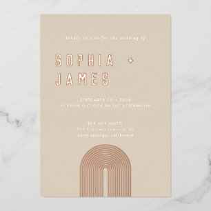 Moderne Ochre Orange Boho Arch Wedding Folieneinladung