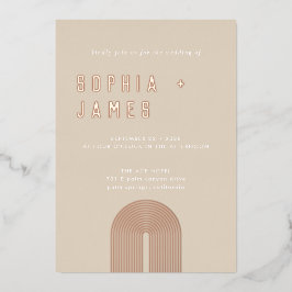 Moderne Ochre Orange Boho Arch Wedding Folieneinladung