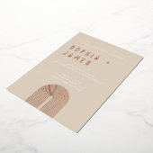 Moderne Ochre Orange Boho Arch Wedding Folieneinladung (Gedreht)