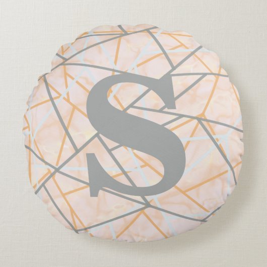 Moderne Ocker- und Gray Geometric Lines Rundes Kissen (Vorderseite)