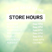 Moderne Öffnungszeiten Elegantes Skript Kleines Un Fensteraufkleber (Blatt 3)