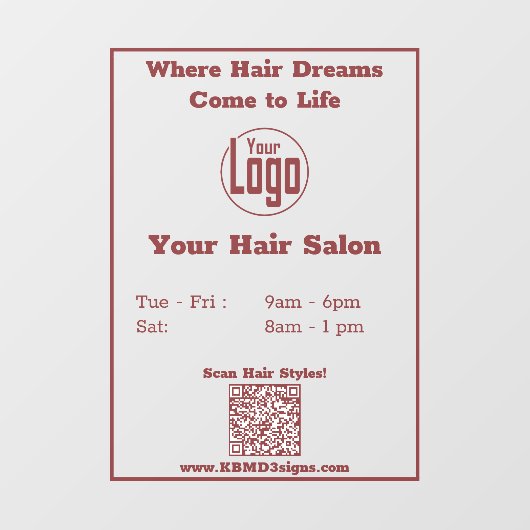 Moderne Öffnungszeiten QR-Code Salon Fensteraufkleber (Blatt)