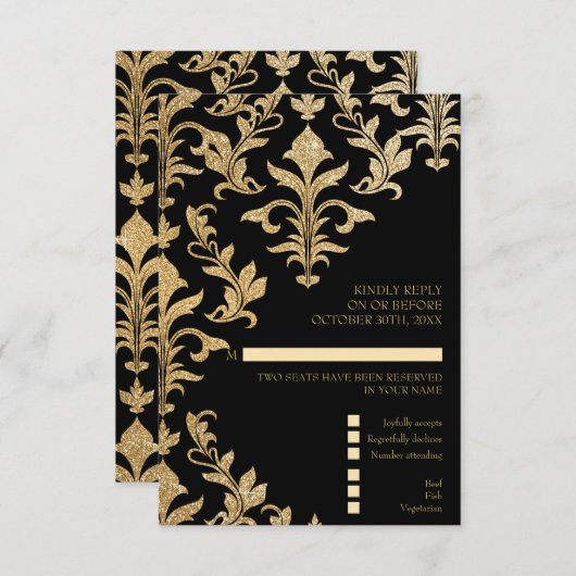 Moderne Offset-UAWG für Gold und Black Damask Einladung (Vorne/Hinten)