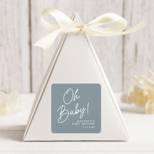 Moderne Oh Baby Schrift Staublaues Babyshower Quadratischer Aufkleber