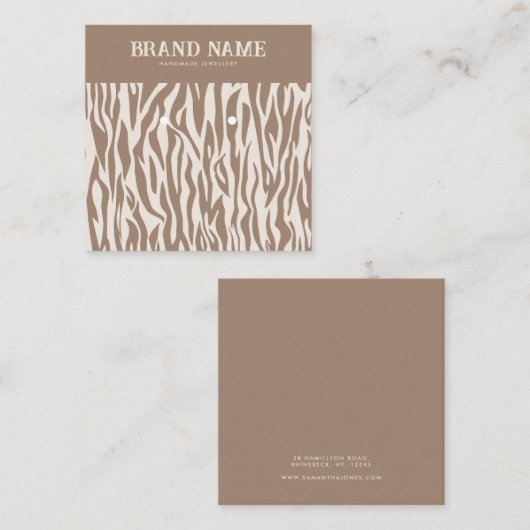 Moderne Ohrringe-Display-Karte für beige gestreift Quadratische Visitenkarte (Vorne/Hinten)