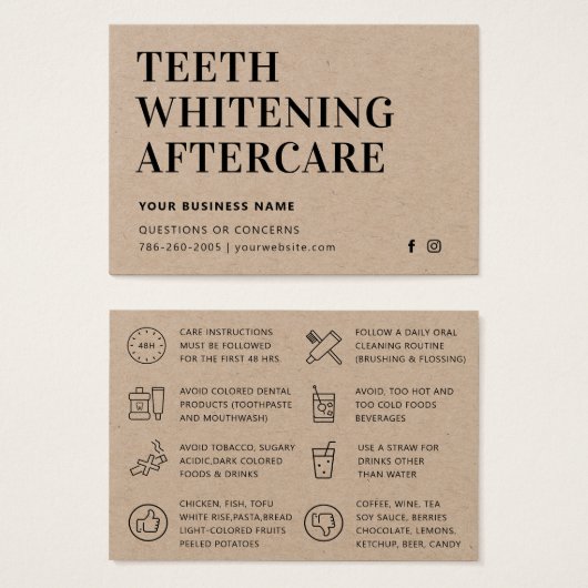Moderne Öko Kraft Teeth Whitening Aftercare Card (Vorne & Hinten)