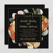 Moderne Oktoberblüte auf Black Monogram Wedding Einladung (Vorne/Hinten)