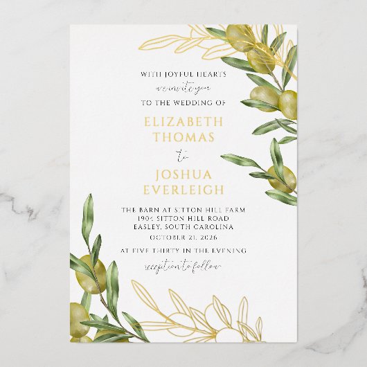 Moderne Ölabteilung Hochzeitsfoil Einladung (Vorderseite)