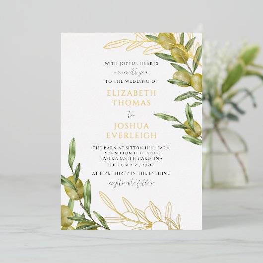 Moderne Ölabteilung Hochzeitsfoil Einladung (Stehend vorne)