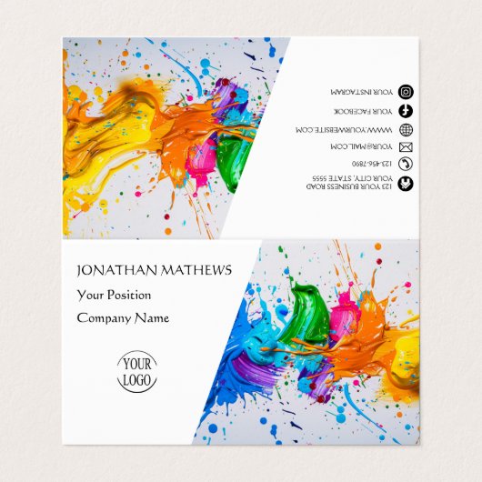Moderne Ölfarbe Abstrakt Visitenkarten (Außenseite Aufgefaltet)
