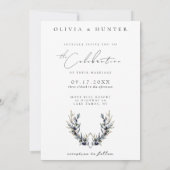 Moderne Olive Branch Black and White Foto Hochzeit Einladung (Rückseite)