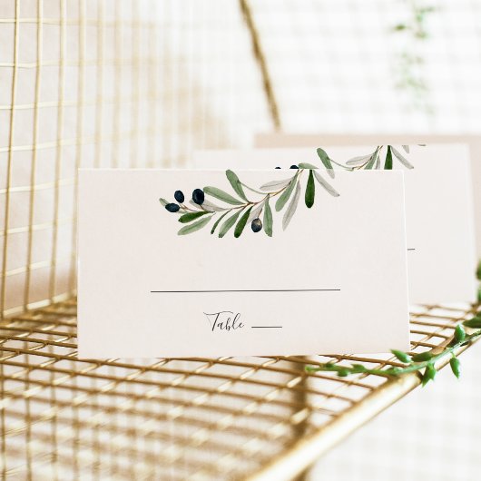 Moderne Olive Branch Flat Wedding Platzkarte