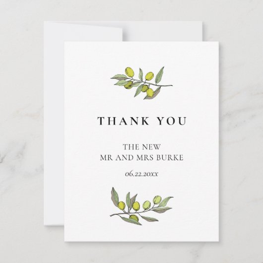 Moderne Olive Branch Hochzeit Dankeskarte (Vorderseite)