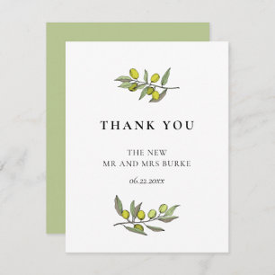 Moderne Olive Branch Hochzeit Dankeskarte