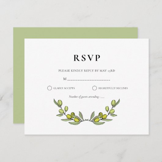 Moderne Olive Branch Hochzeit RSVP Karte (Vorne/Hinten)