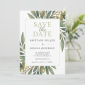 Moderne Olive Branch Hochzeit Save The Date (Stehend Vorderseite)