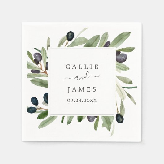 Moderne Olive Branch Hochzeit Serviette (Vorderseite)