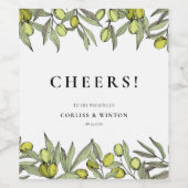 Moderne Olive Branch Hochzeit Weinetikett (Einzelnes Label)